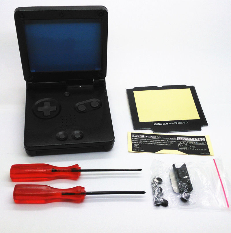 GBA SP Game Boy Advance SP Replacement Housing Shell Screen Lens Onyx Black USA!