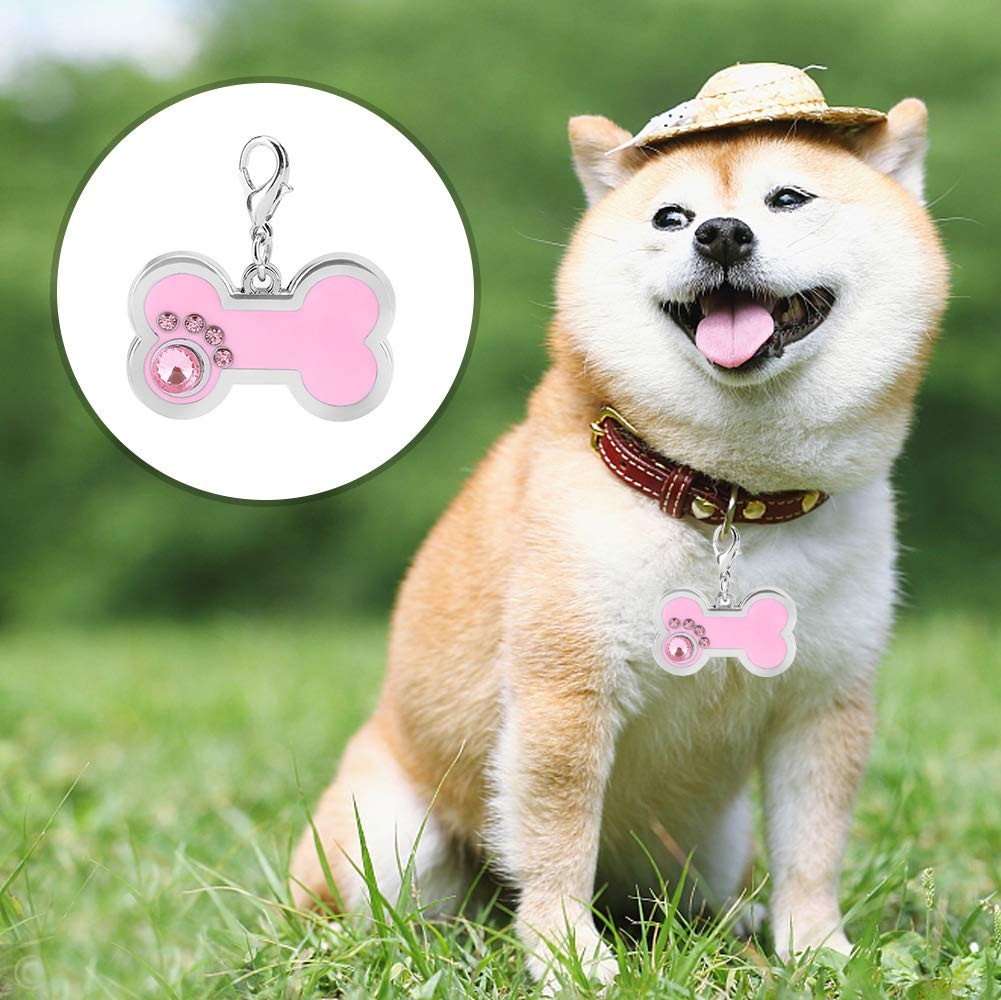 4 Colors Cute Pet Zinc Alloy ID Tag, Bone Shaped with 3.4 * 2.2cm, Pink