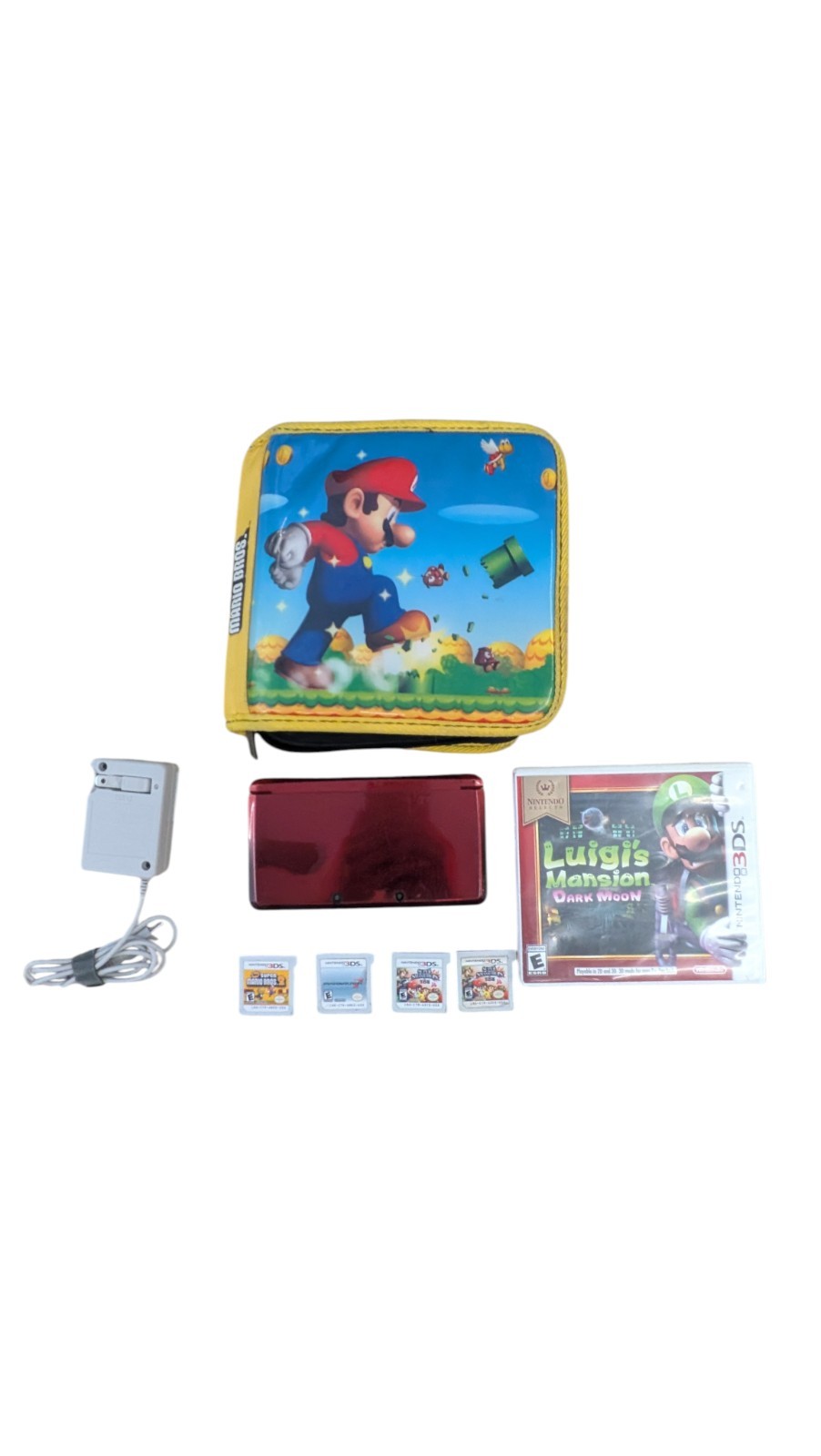 Nintendo 3DS Handheld System BUNDLE – Flame Red + Charger, Carry Case, 5 Games