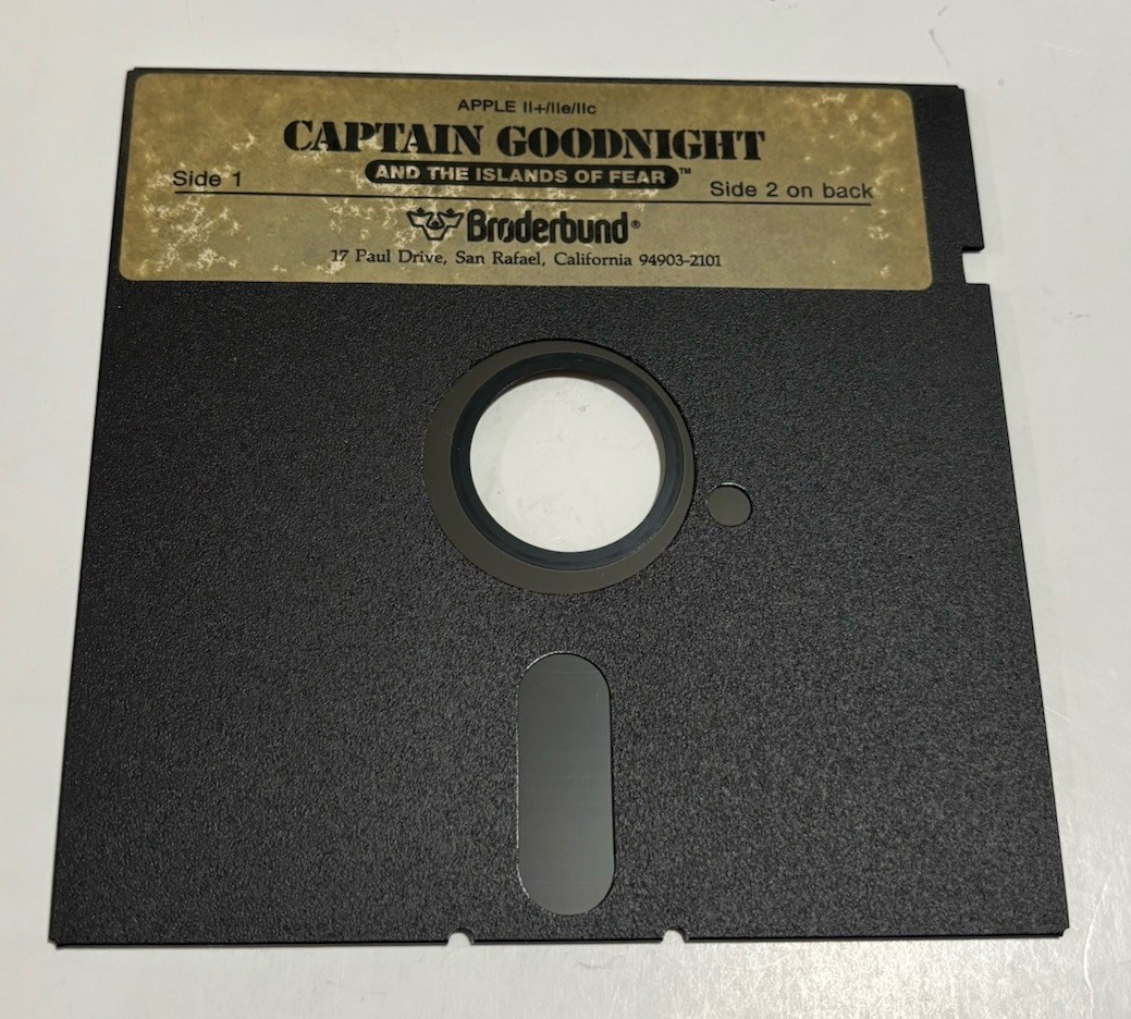 RARE 1985 Captain Goodnight and The Island Of Fear, Broderbund, Apple II, Box