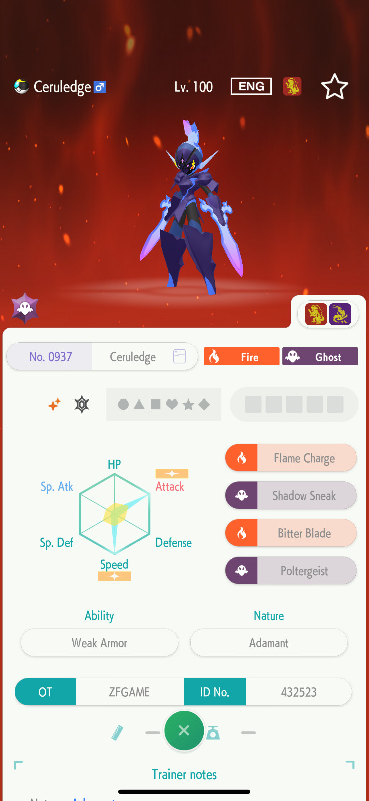 ✨6IV SHINY Ceruledge + EVS🚀 POKEMON HOME✨Champions✨Online delivery⚡