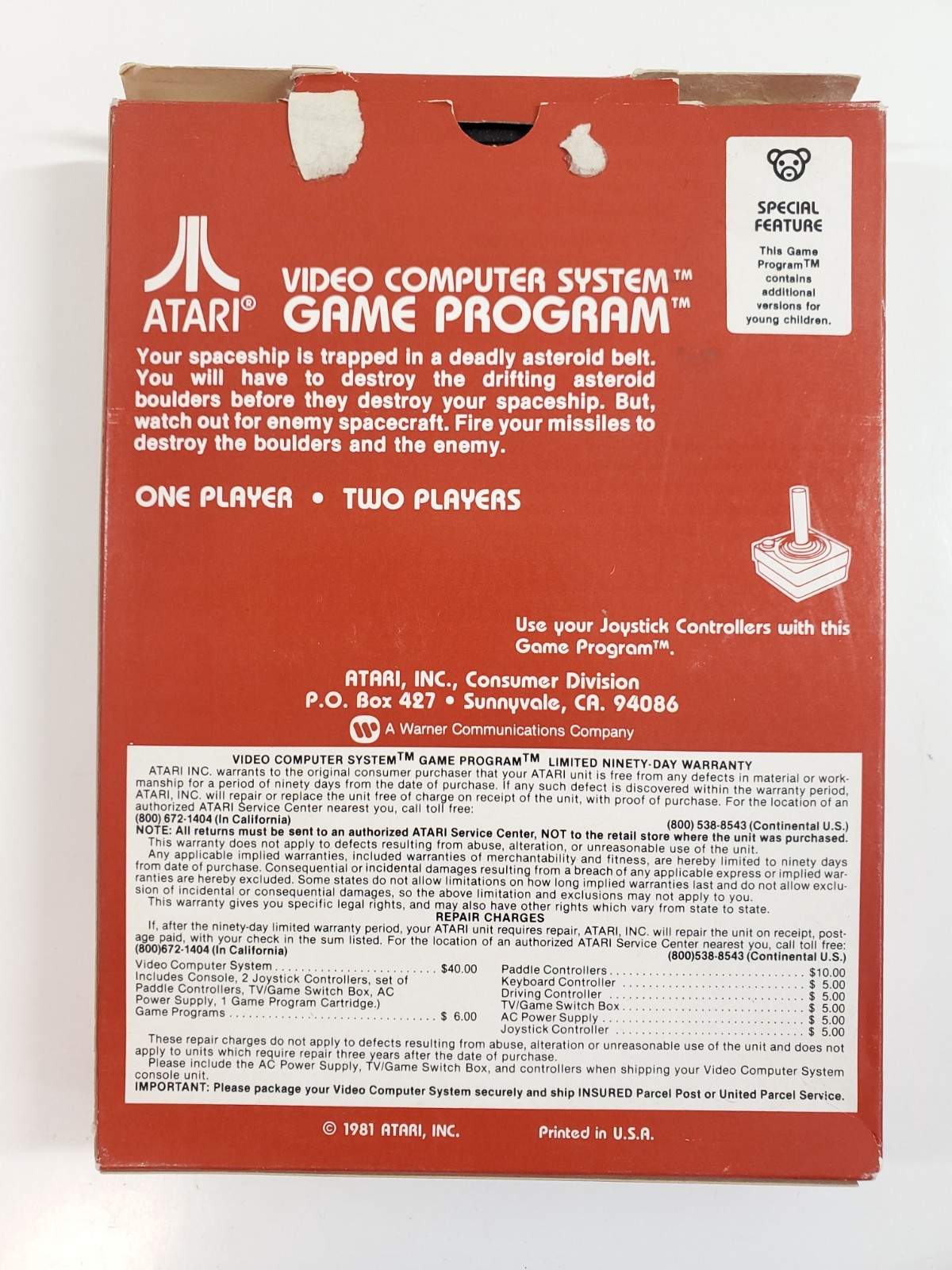 Atari 2600 Asteroids 1981 Game CX 2649 Cartridge w Manual and Box