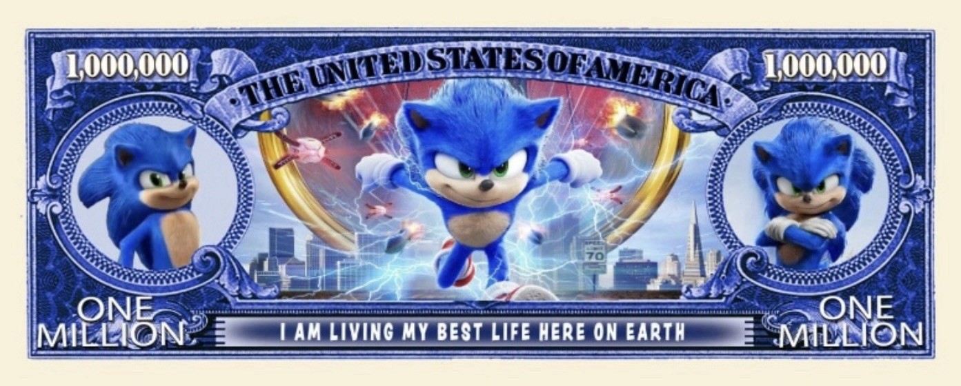 100 Pack Sonic The Hedgehog Game Money Collectible Novelty 1 Million Dollar Bill