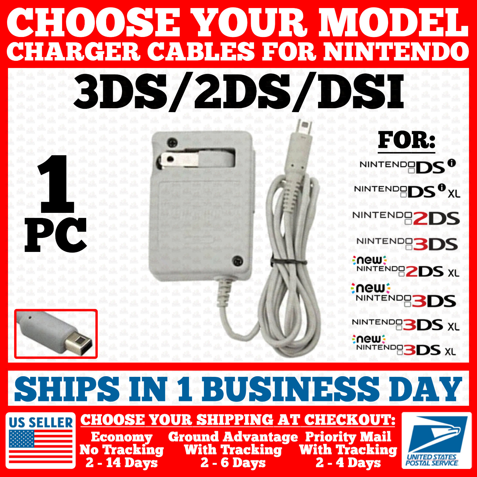 Wall Charger Charging Cable for Nintendo New/DSi/2DS/3DS/DSi/XL/GBA SP/DS Lite