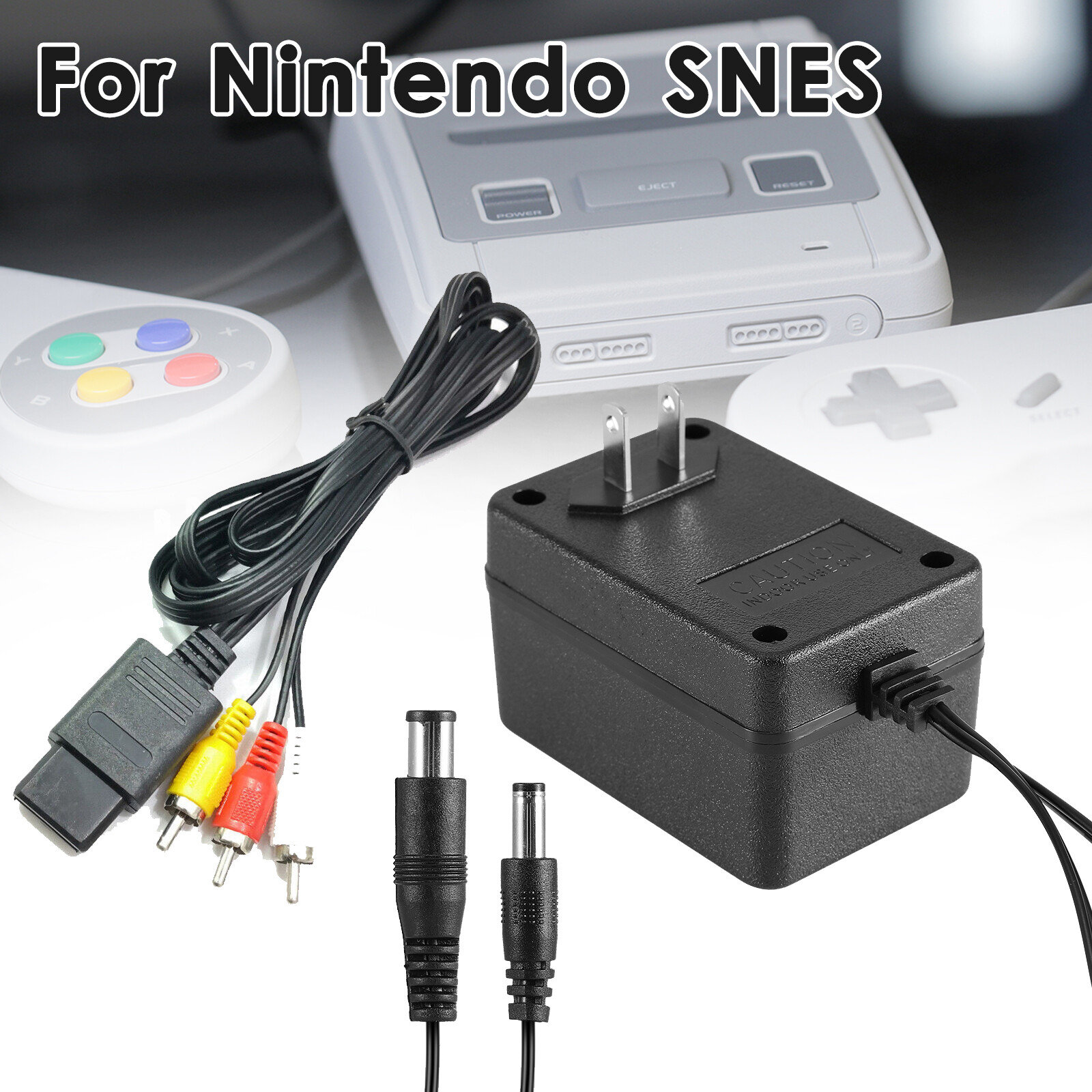 Audio AV RCA+AC Cable Power Supply Adapter Cord For Super Nintendo SNES Game Set