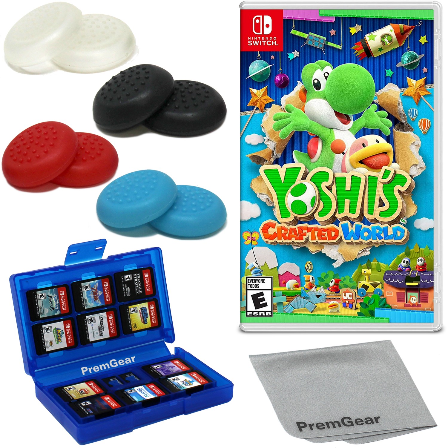 Yoshi’s Crafted World, Nintendo Switch, Thumb Grips (8 pack), Game case & Cloth