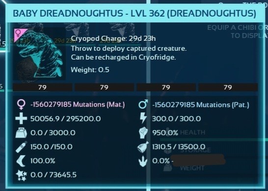 DREADNOUGHTUS BLACK ID79 TOP STATUS BABY PAIR ARK ASCENDED PVE PC/XBOX/PS5