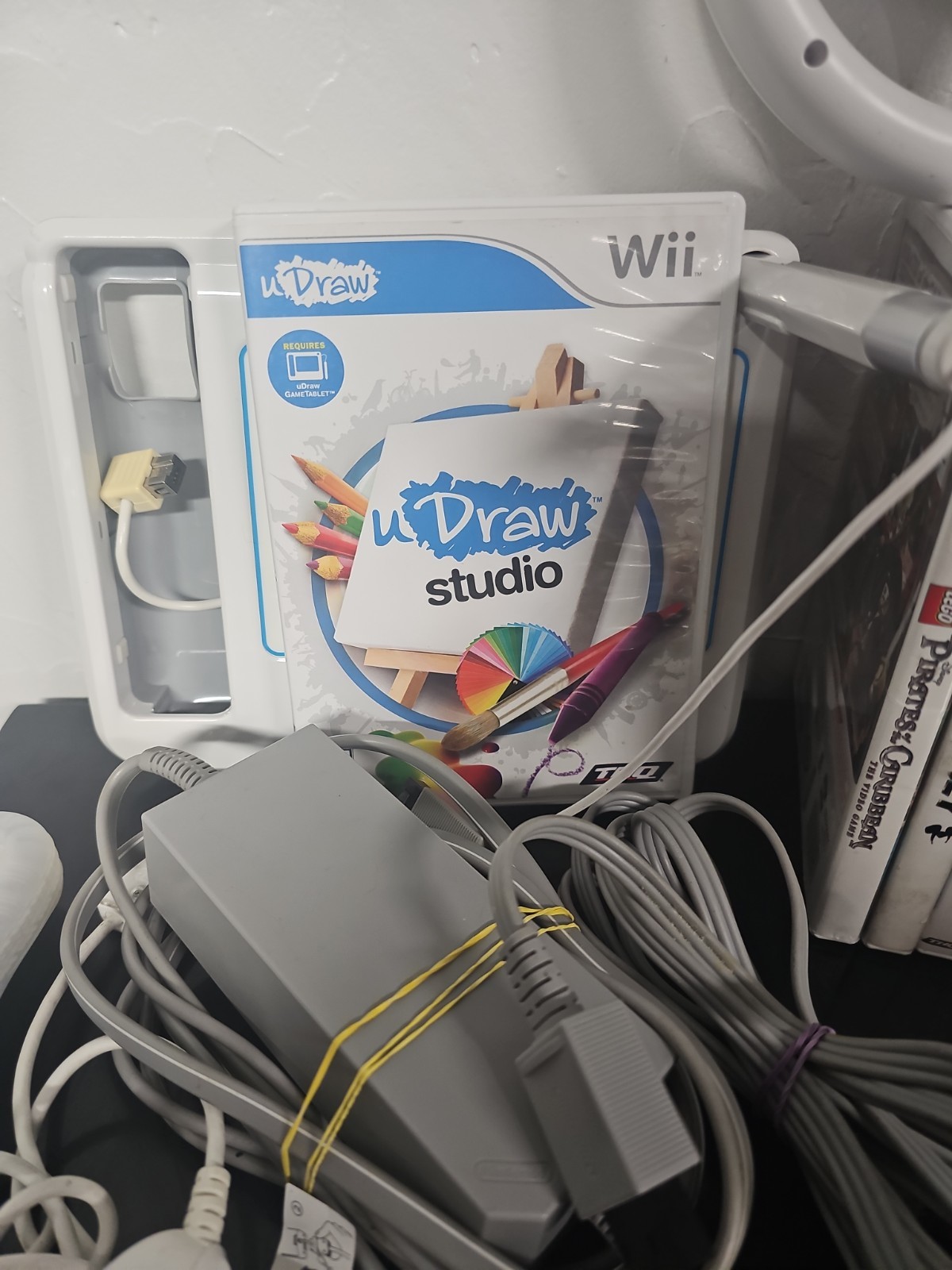 Wii Console Bundle U Draw Studio Nunchuck 7 Games Cars Pirates Gamecube Compatib