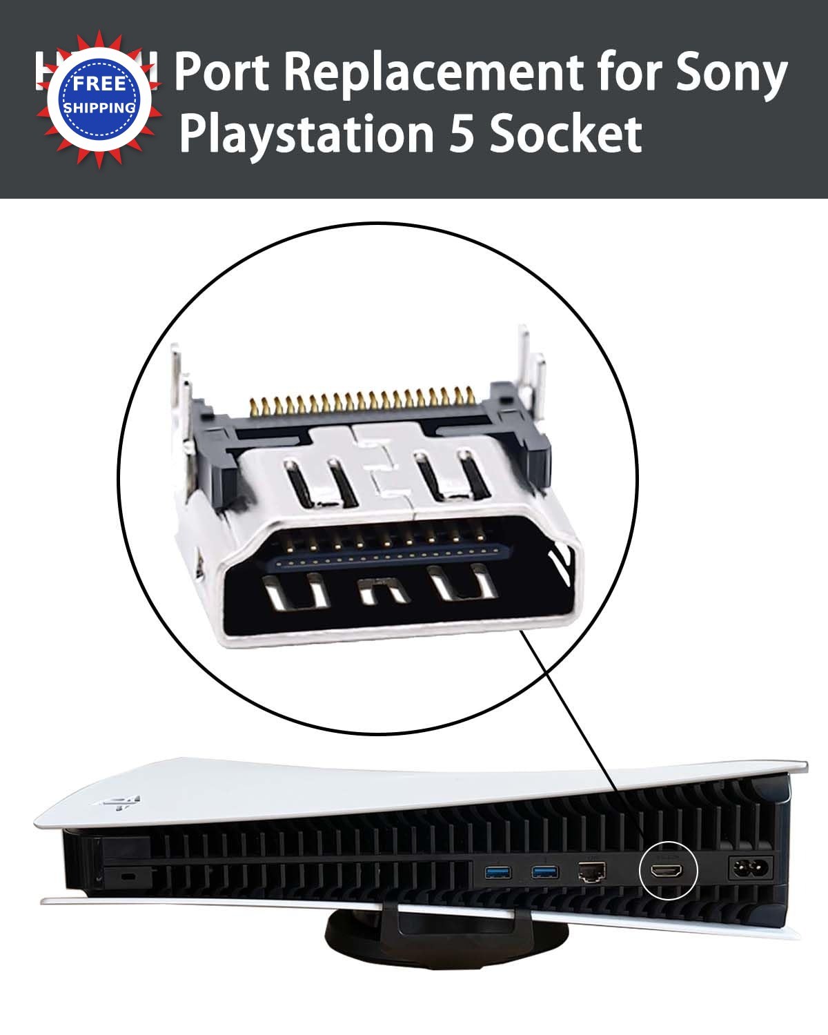 COMeap PS5 HDMI Port Replacement for Sony Playstation 5 Socket Jack Interface