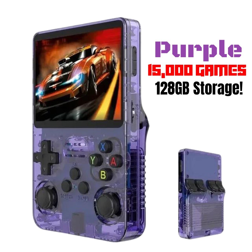 R36S Handheld Video Game Linux System 3.5inch Screen, 15,000 Games 64GB – Purple