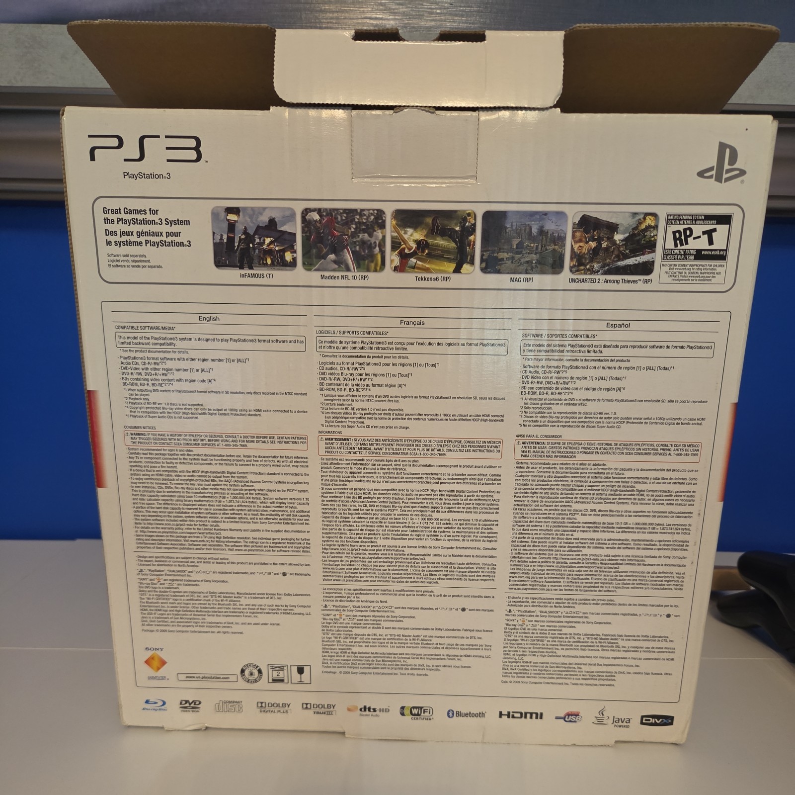 SONY PLAYSTATION 3 SLIM PS3 120GB BLACK CONSOLE CECH-2001A W 2 EXTRA CONTROLLERS