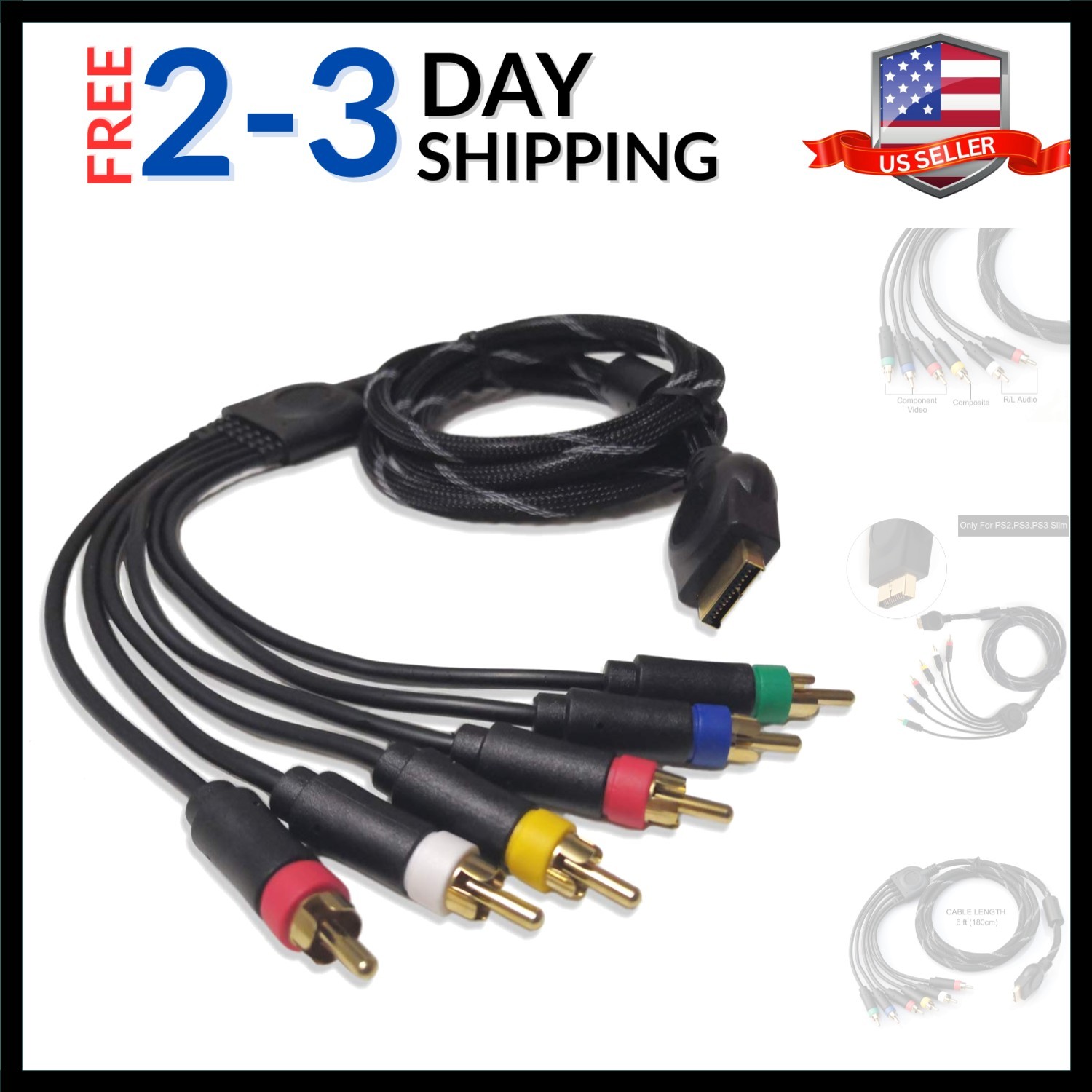 Component Audio Video Cable for PS2 / PS3, HD Multi Out Composite RCA Audio V…