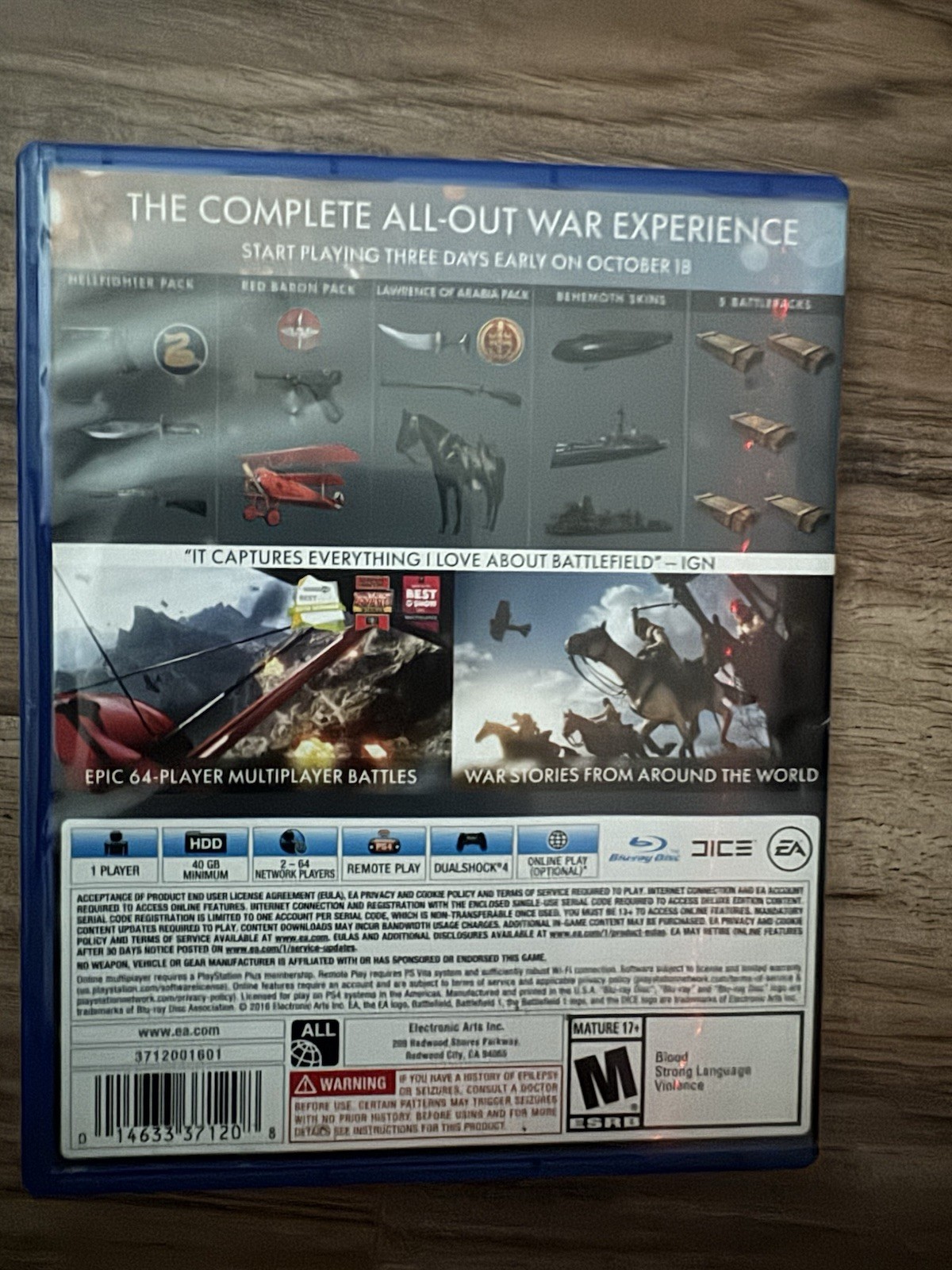 Sony PlayStation 4 PS4 Game Battle Field 1 Brand New