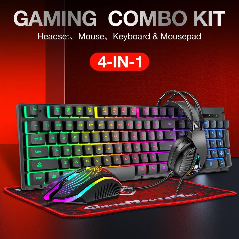3 IN 1 PC Gaming Keyboard Mouse Gaming Headset Set RGB LED Backlit USB Wired