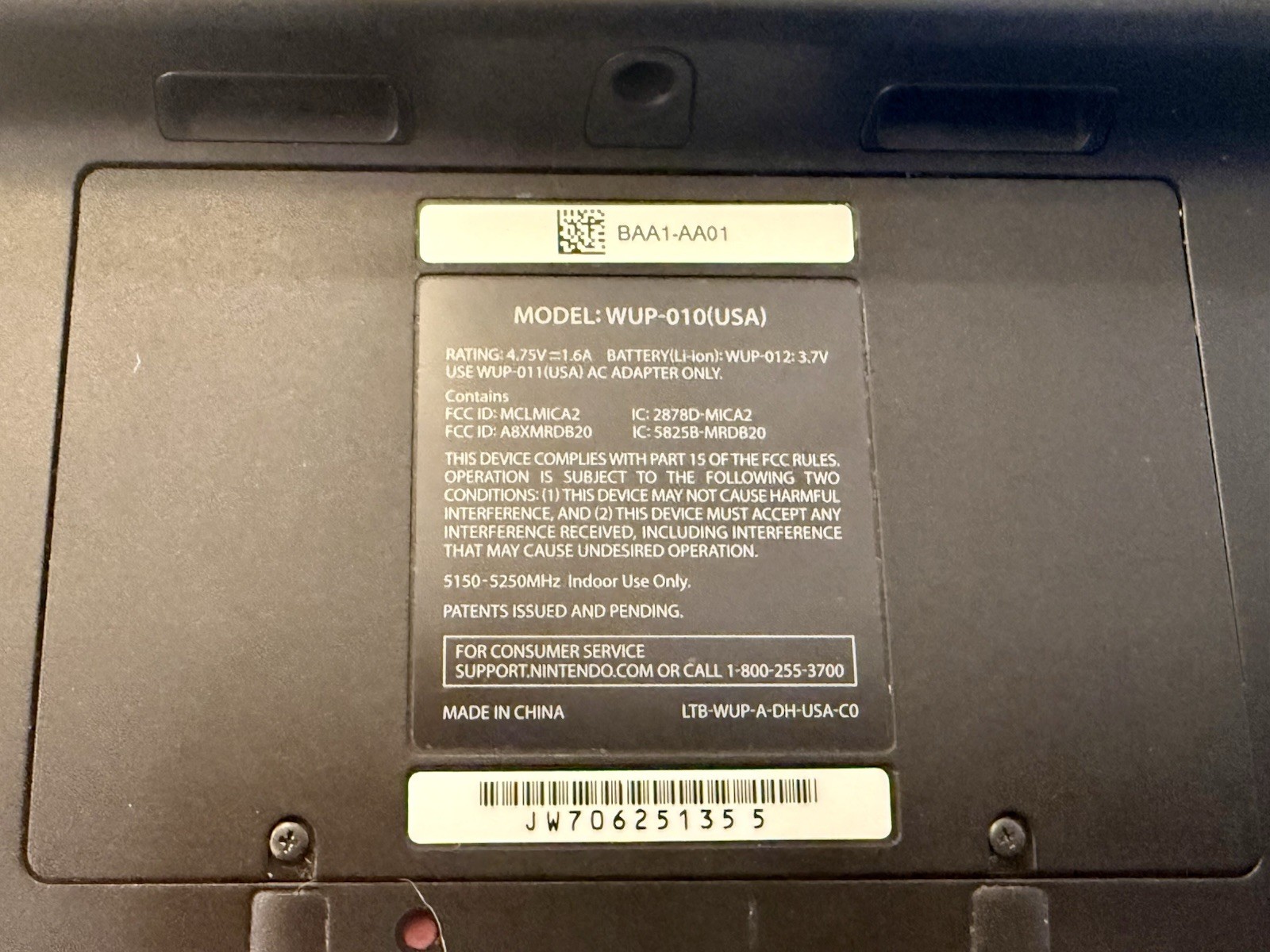 Nintendo Wii U GamePad WUP-010 Black Tablet Only No Stylus & No Charger