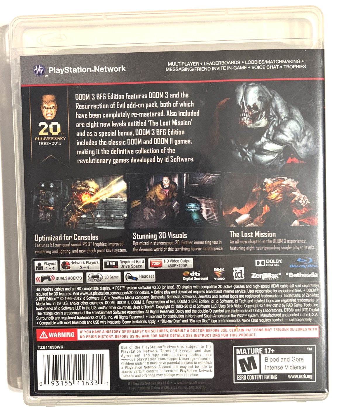 Doom 3 BFG Edition Action Shooter Horror CIB PS3 PlayStation 3