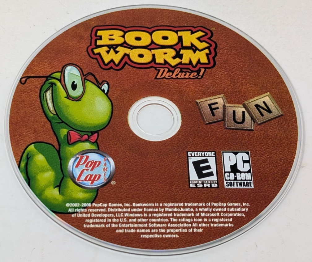 Bookworm Deluxe PC Game CD-ROM PopCap Retro Classic Word Puzzle Disc Only