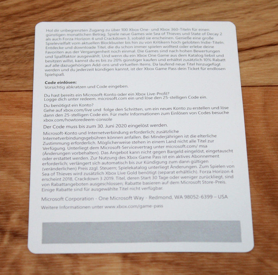 Xbox One Game Pass Card 14 Days Gamescom 2018 Exclusive Unscratched Collectible
