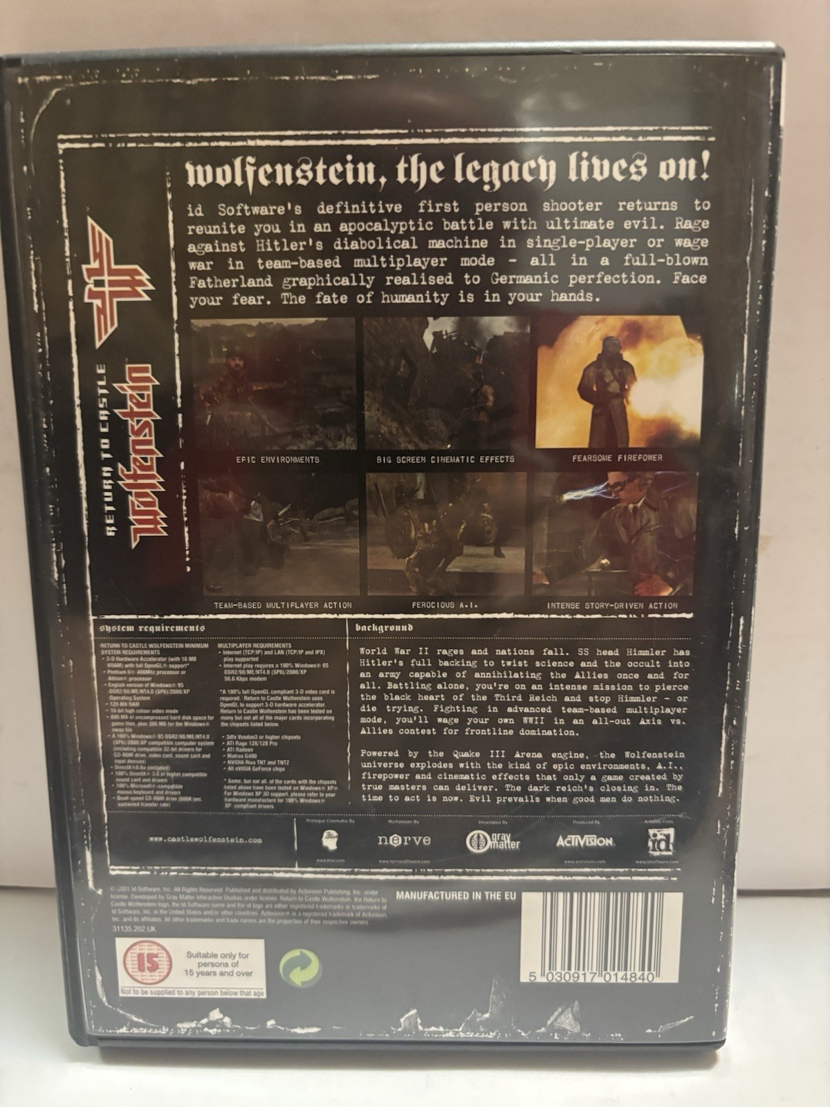 Return to Castle Wolfenstein PC CD-ROM Computer Game UK Version Mint Free Ship