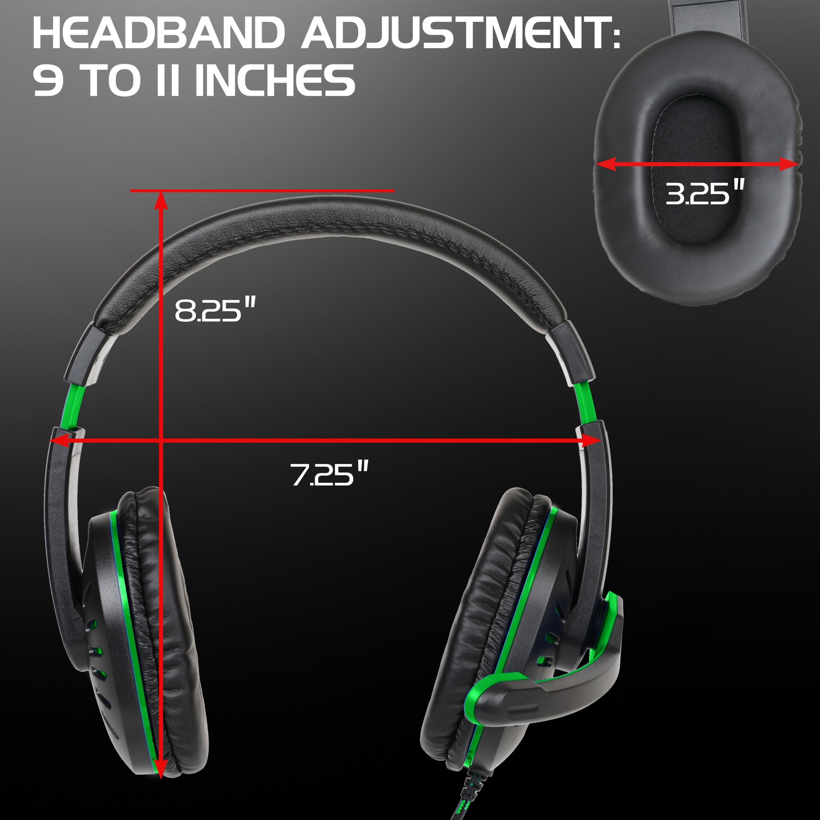 Gaming Headset with Rotating Microphone – Soft Adjustable Headband – Green