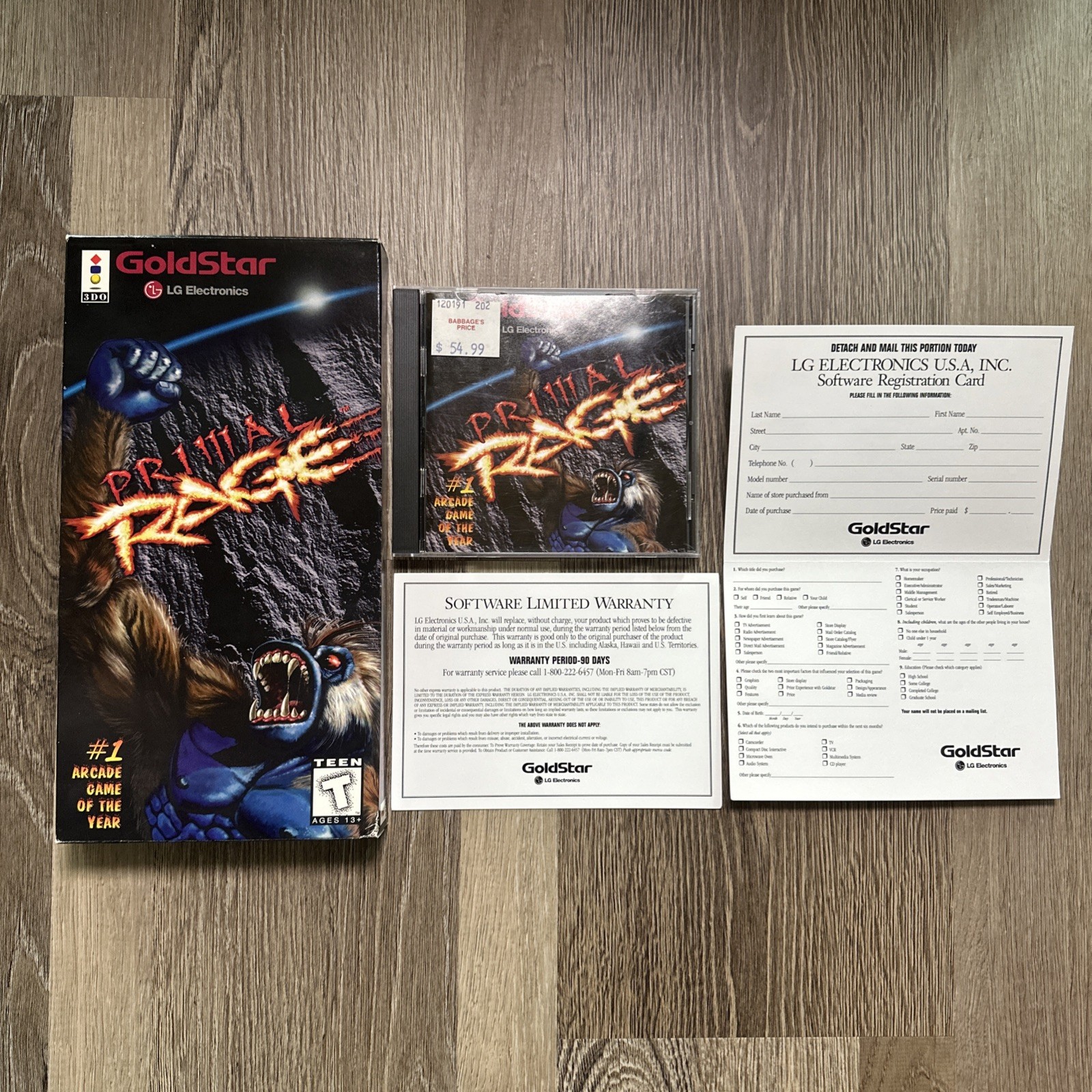 Primal Rage (Panasonic 3DO) In Long Box w/ Game 1995 Tested Cib Complete W Reg