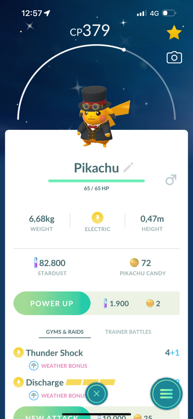 Shiny Pikachu Dapper Pikachu with RED/YELLOW/BLUE accents TRADE 20k starDust