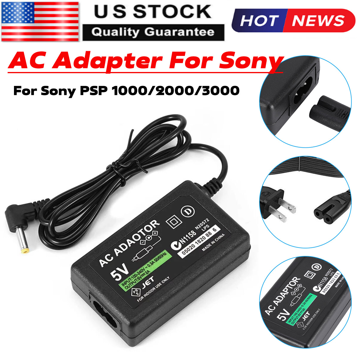 For Sony PSP PlayStation 1000 2000 3000, Cord Cable AC Adapter Brick Charger New