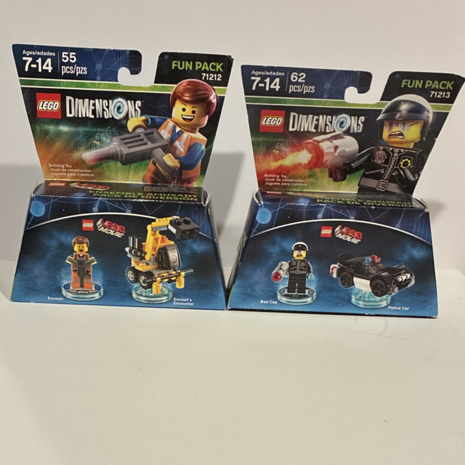 NEW Sealed LEGO Dimensions Fun Pack 71212 Emmet & 71213 BadCop Character Pk 2015