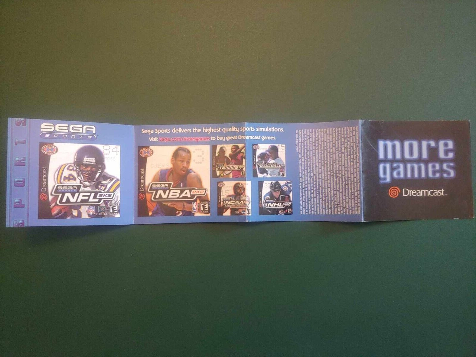 Vintage 2001 SEGA DREAMCAST Console “More Games” Promotional Fold-Out Insert