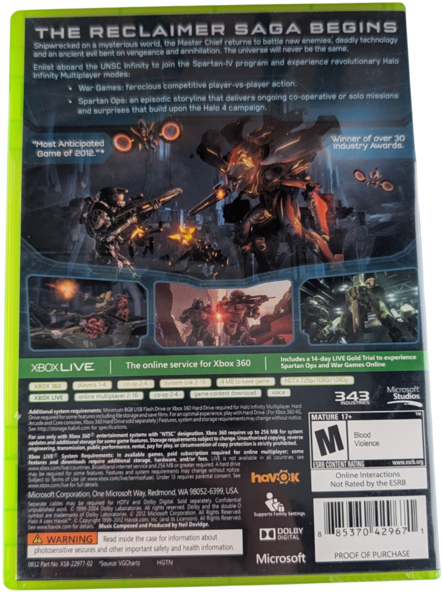 Halo 4 Xbox 360 2 Disc Set With Case NTSC 2012 Microsoft HND-00040