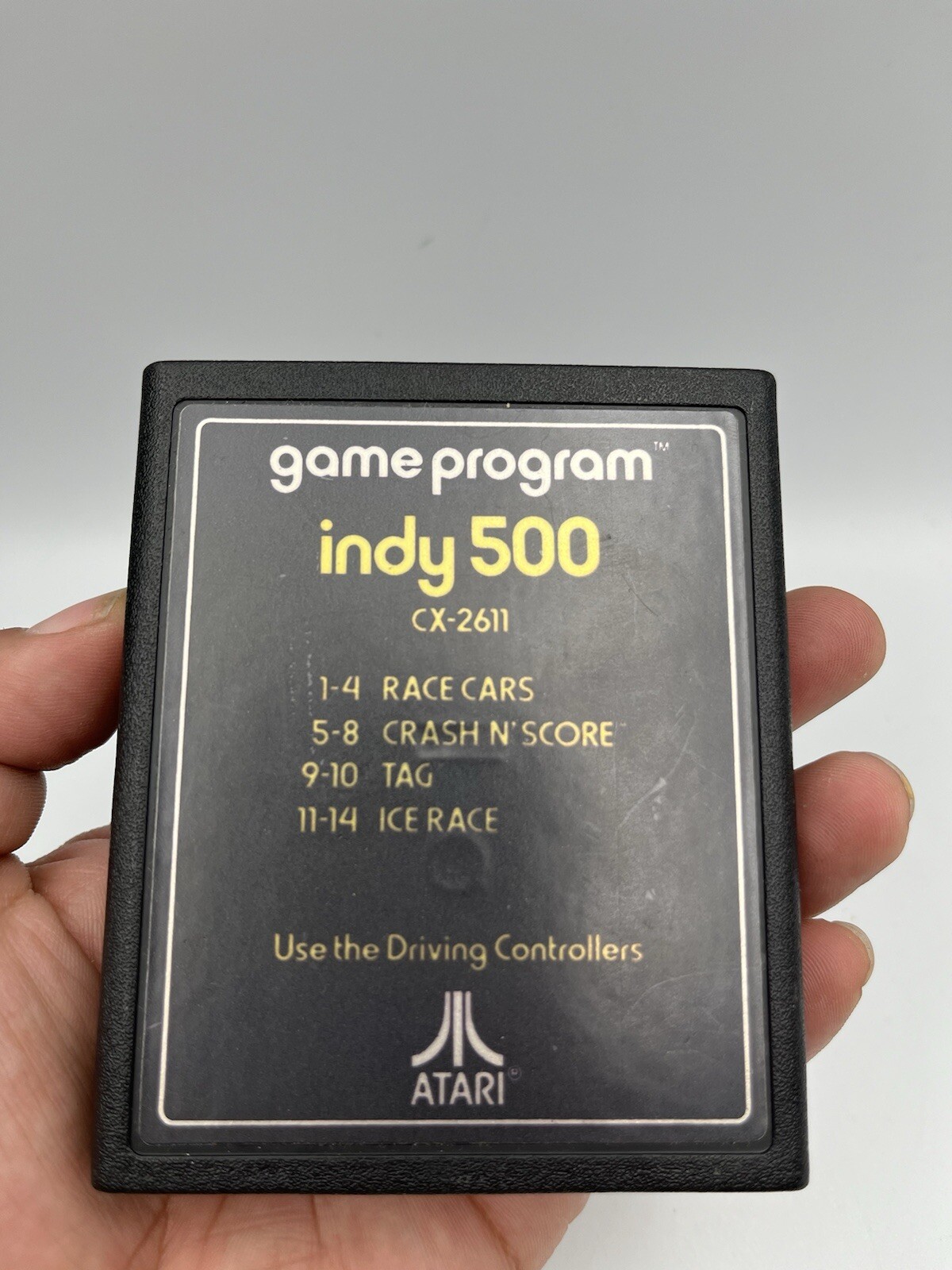 Atari 2600 Indy 500 Game Cartridge Text Label Gold Tested Vintage 1977