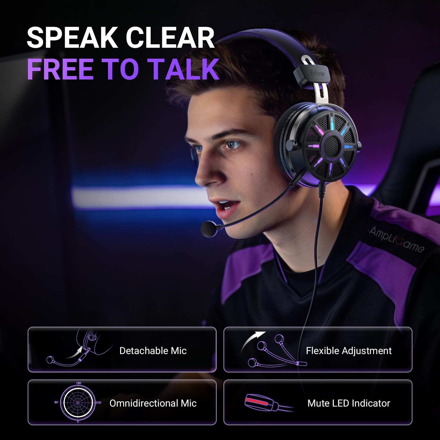 Fifine Wired Usb Gaming Headset Open Back Design Breathable Mesh Fabric 7.1