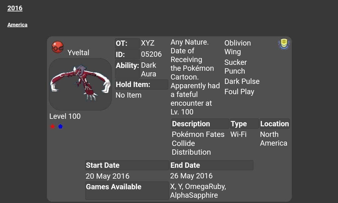 🌟2016 Shiny XYZ Yveltal Event Untouched | Pokemon Sword & Shield🌟