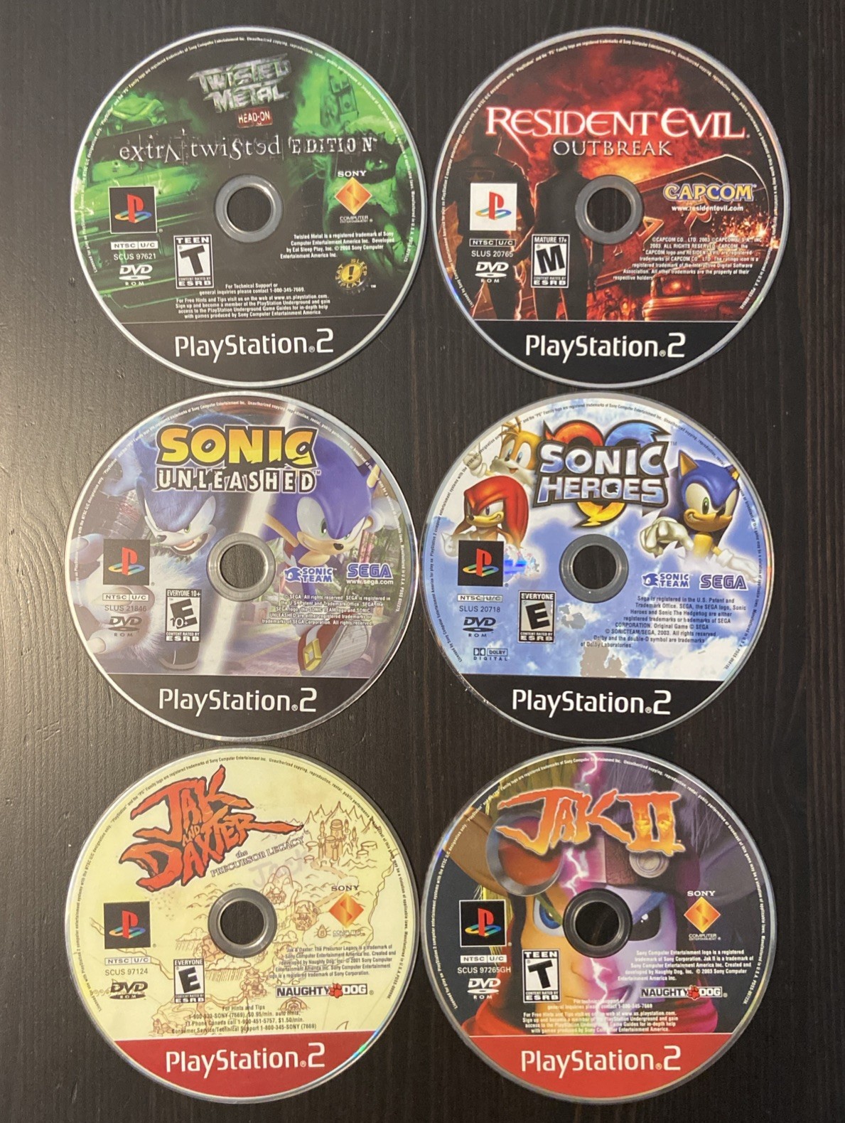 Lot of 6 Loose Playstation 2 Disc Only Tested Resident Evil Jak Twisted Metal