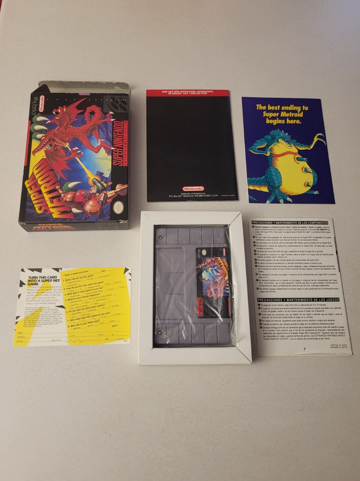Super Metroid SNES CIB Complete SNS-RI-USA Manual All Inserts VG+