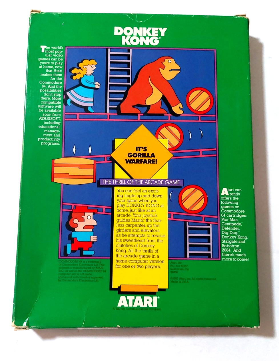 Donkey Kong Commodore 64 Cartridge 1983 COMPLETE Green Box Untested Rare