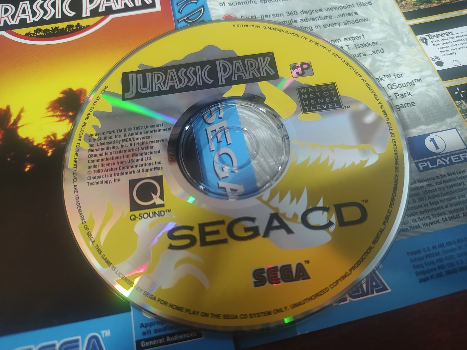 Jurassic Park 1992 Sega CD Video Game Excellent Condition TESTED