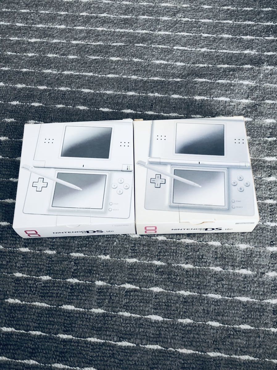 Nintendo DS Lite Crystal White Gloss Silver Twin Set Top Mint JAPAN