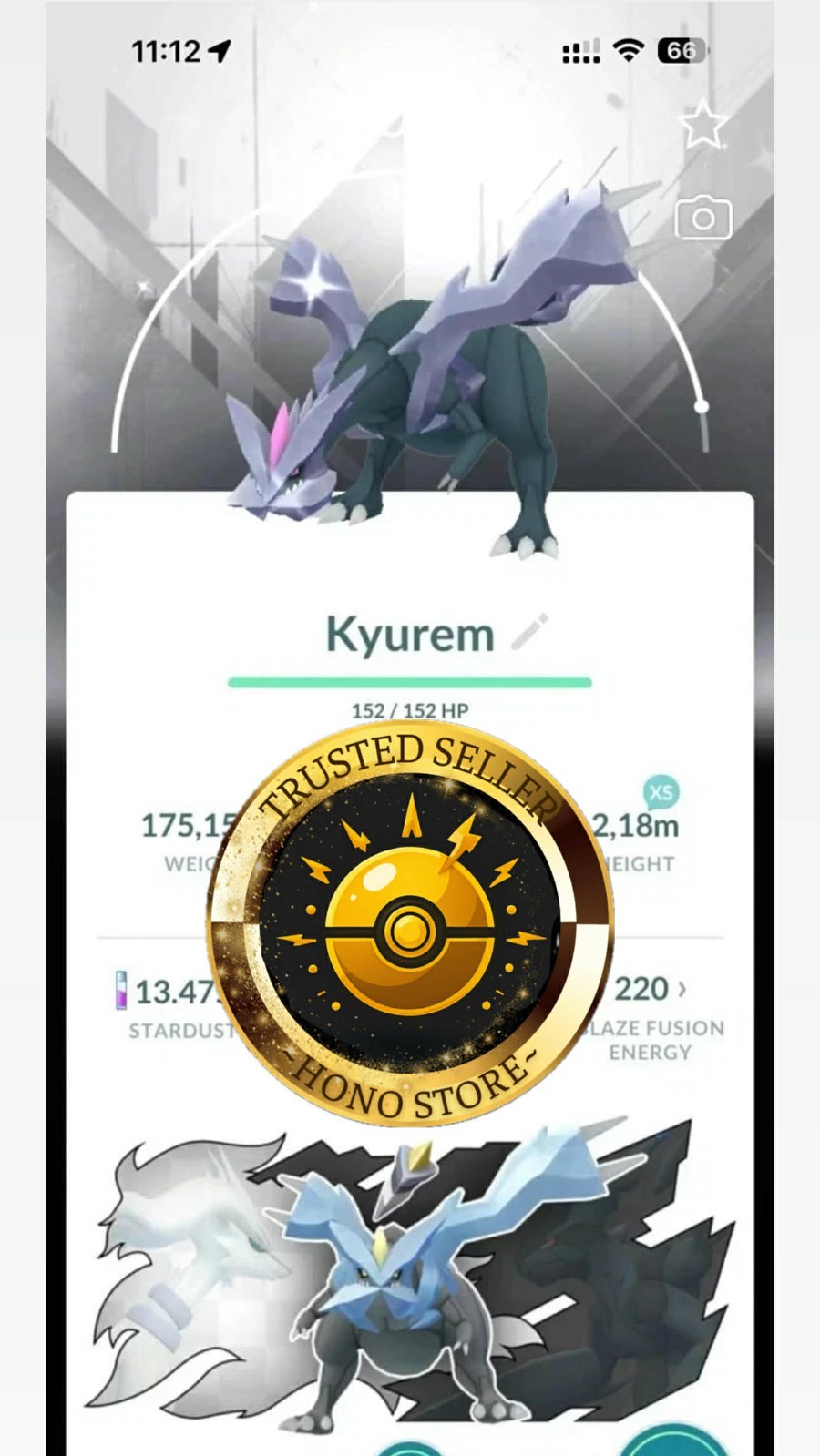 Pokémon G0 – Shiny Kyurem leve 50 -3 moves Bg GoTour white -kill glaciate