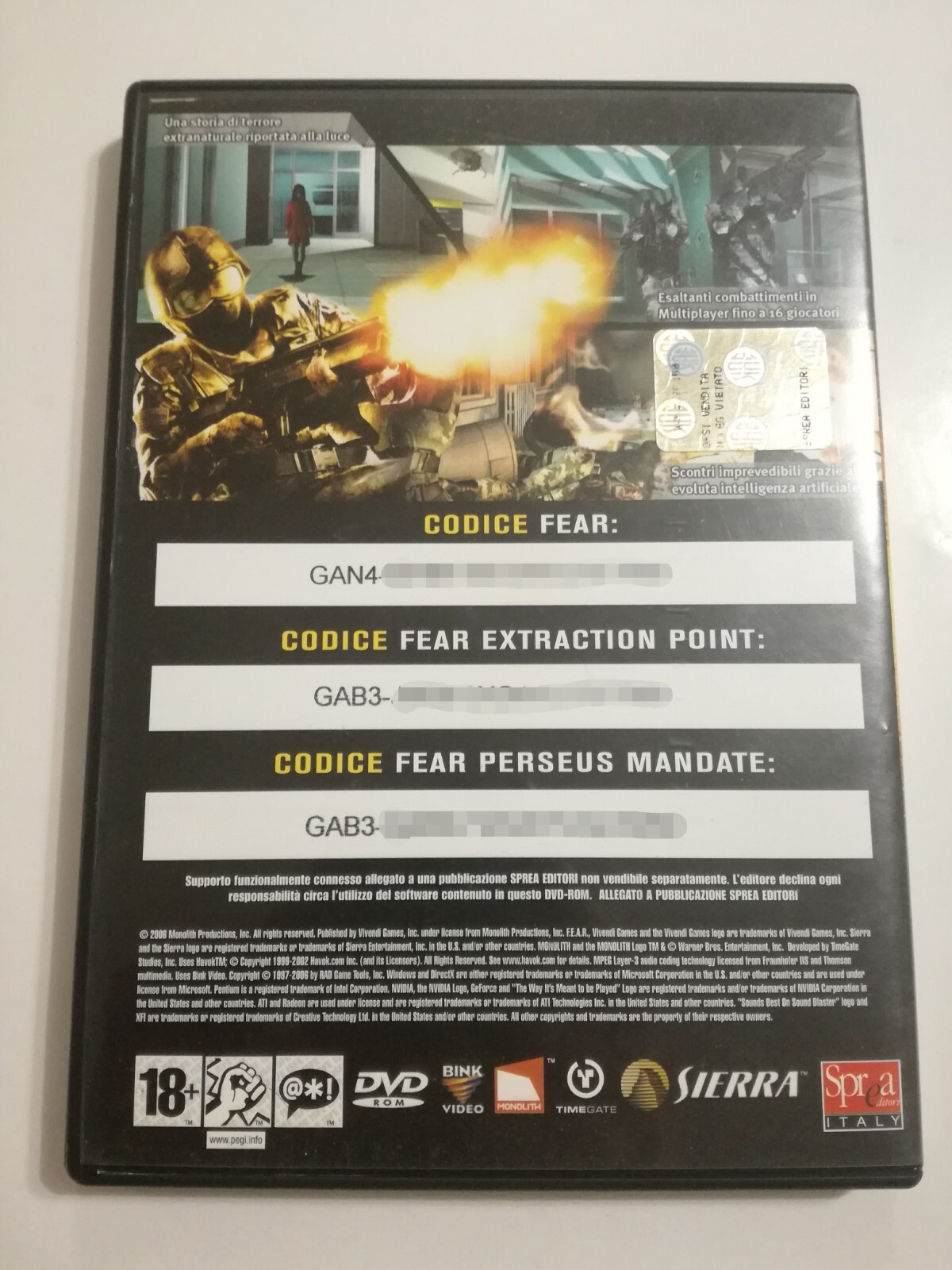 FEAR + 2 EXTRACTION POINT EXPANSIONS + PERSEUS MANDATES ITALIAN WORKING PC