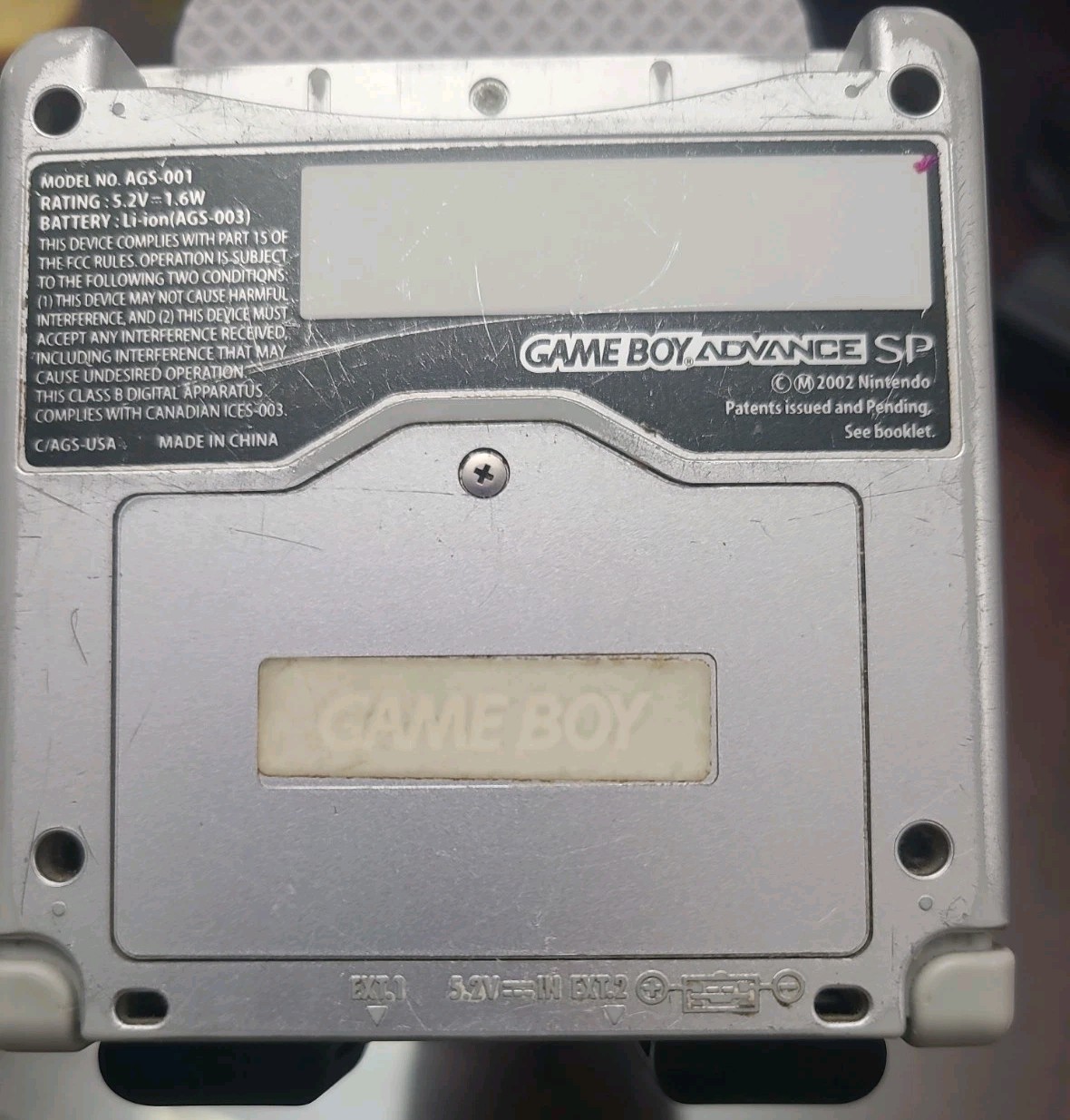 Nintendo Game Boy Advance SP AGS-001 Silver Console with Charging Cable