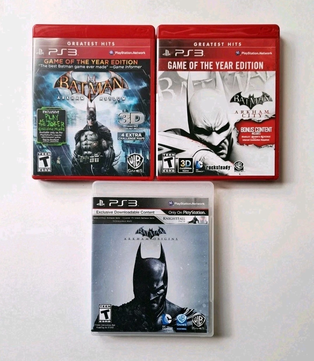 Batman: Arkham Bundle Asylum, City, Origins (Sony PlayStation 3, 2009-2013) CIB