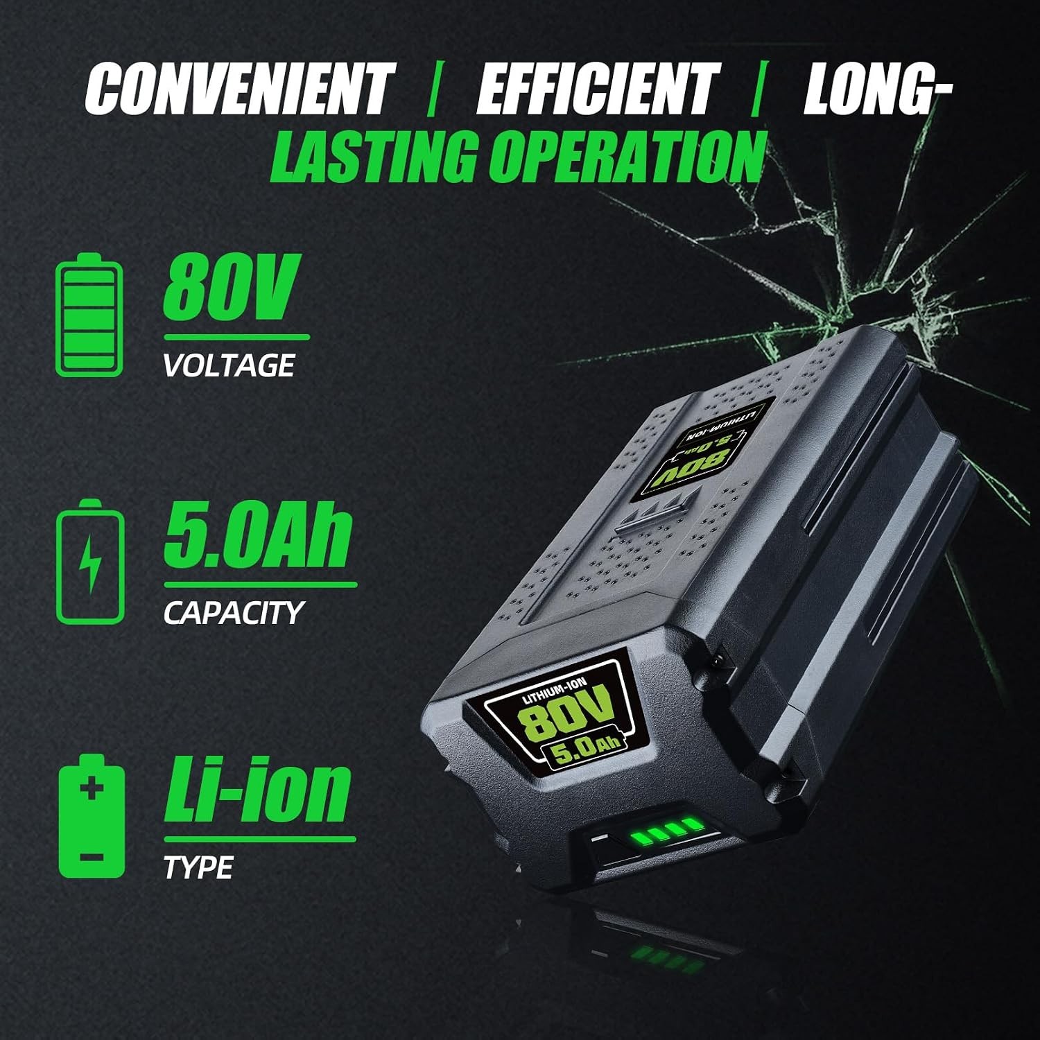 Upgraded 5000mAh 80V GBA80200 Replacement for Greenworks 80V Battery GBA80200