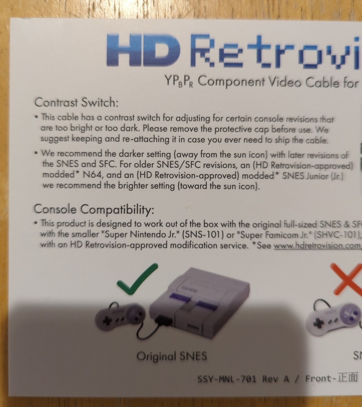 HD Retrovision SNES YPbPr/Component Cable, Super Nintendo, Factory Sealed, New