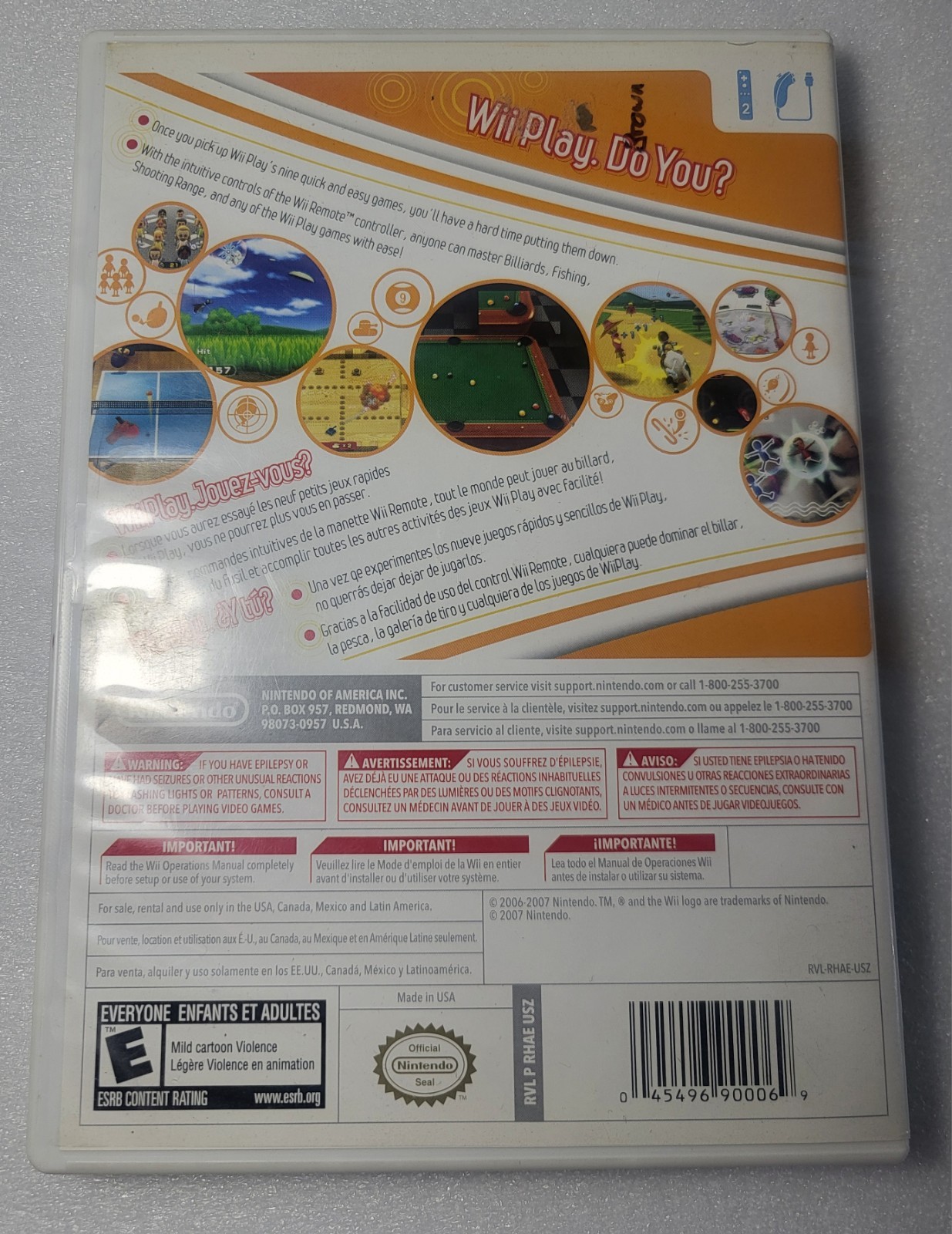 Nintendo Wii Play for Nintendo Wii 2007 E Everyone NTSC-U/C Manual Case