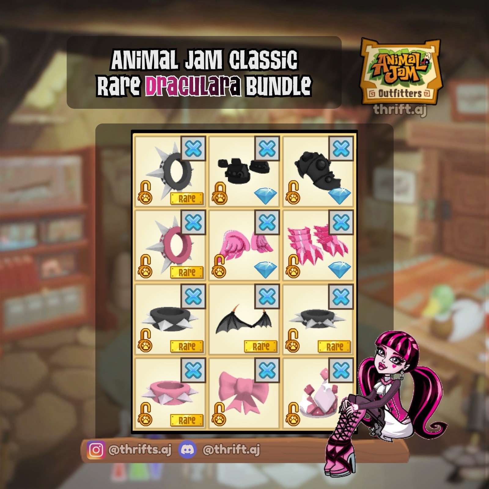 Animal Jam Classic (AJC) | Rare Monster High Draculara Bundle (READ DESCRIPTION)
