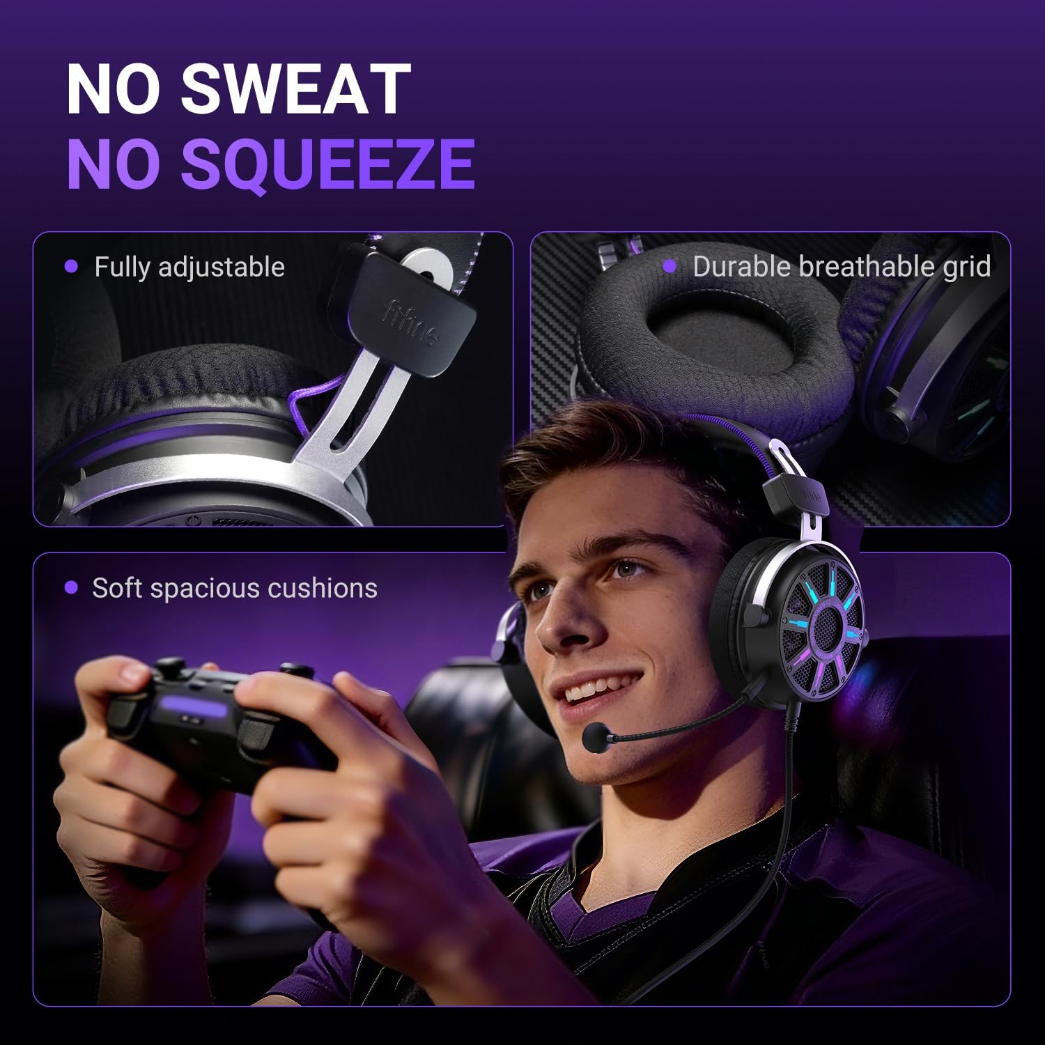 Fifine Wired Usb Gaming Headset Open Back Design Breathable Mesh Fabric 7.1