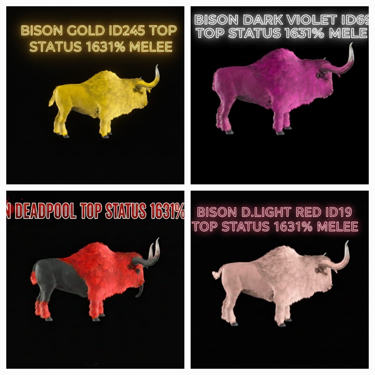 Bison Top Status 1.631% Melee Ark Ascended Pve Official-Asa-Colors PC/XOX/PS5