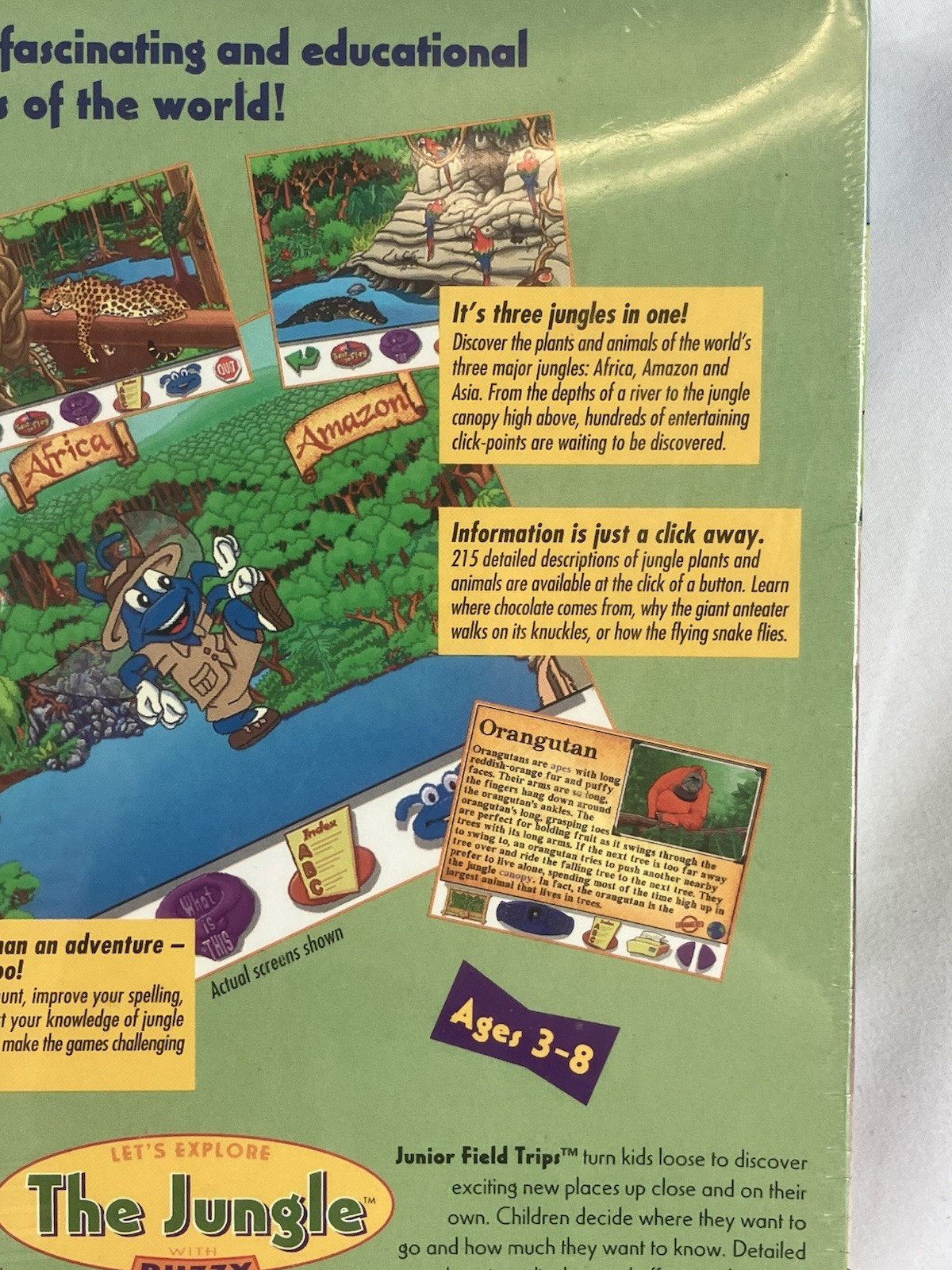 Let’s Explore the Jungle With Buzzy PC CD Rom Windows Mac Game 1995 Big Box New