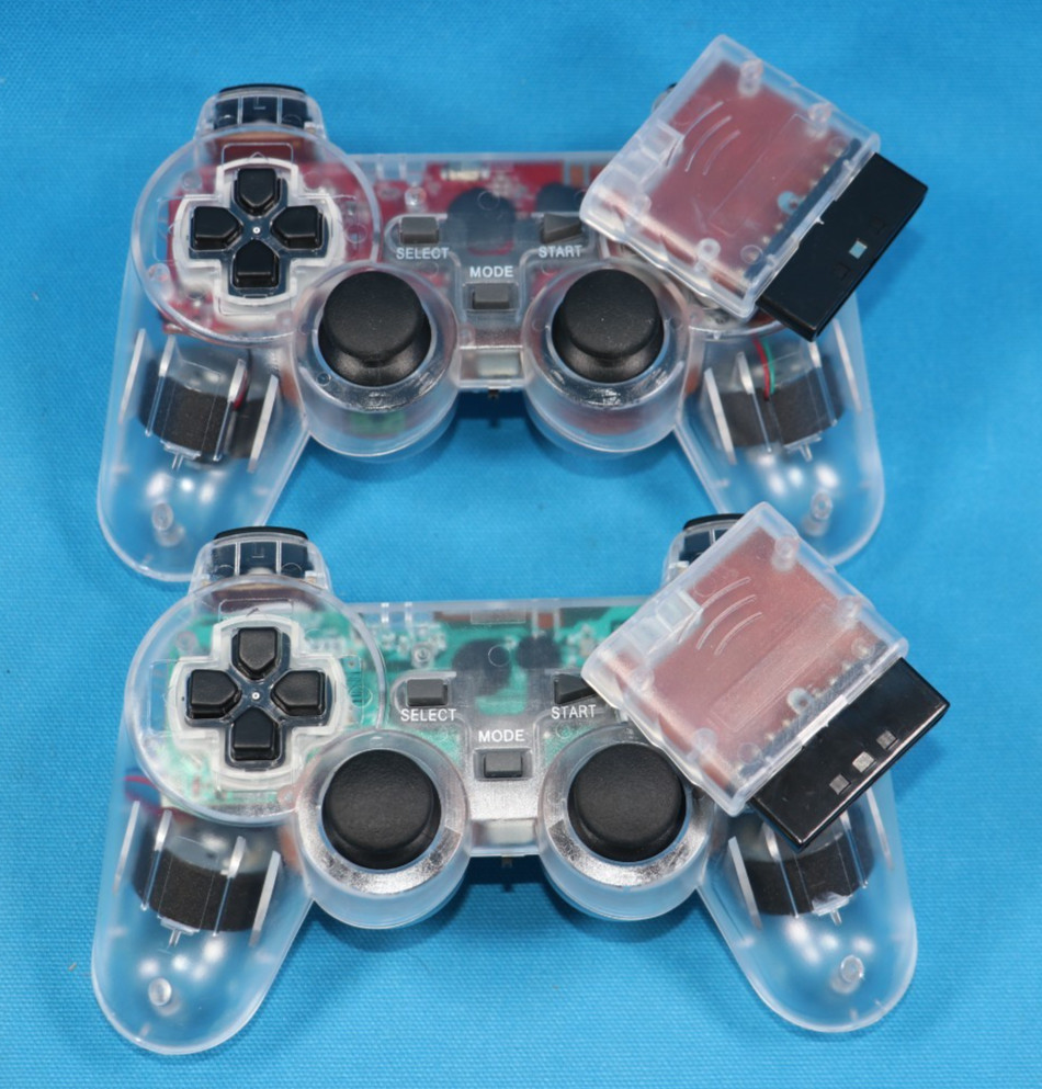FOR PLAYSTATION 2 PS2 PS1 Dual Vibration WIRELESS Controller CLEAR SET OF 2